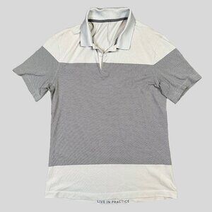 Lululemon Tech Pique Polo Grey Striped Collared Short Sleeve Shirt Medium